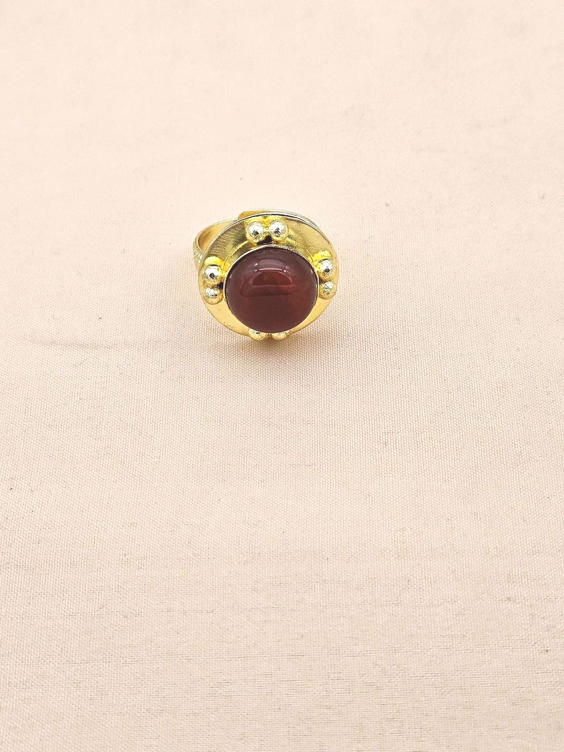 Amazing Gold plated Carnelian stone Round Designer Finger Ring for women