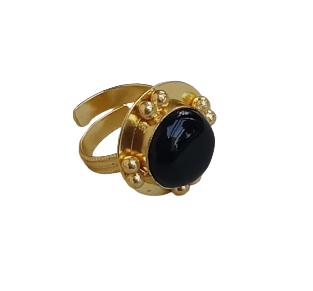 Amazing Gold plated Black Onyx stone Round Designer Finger Ring for women