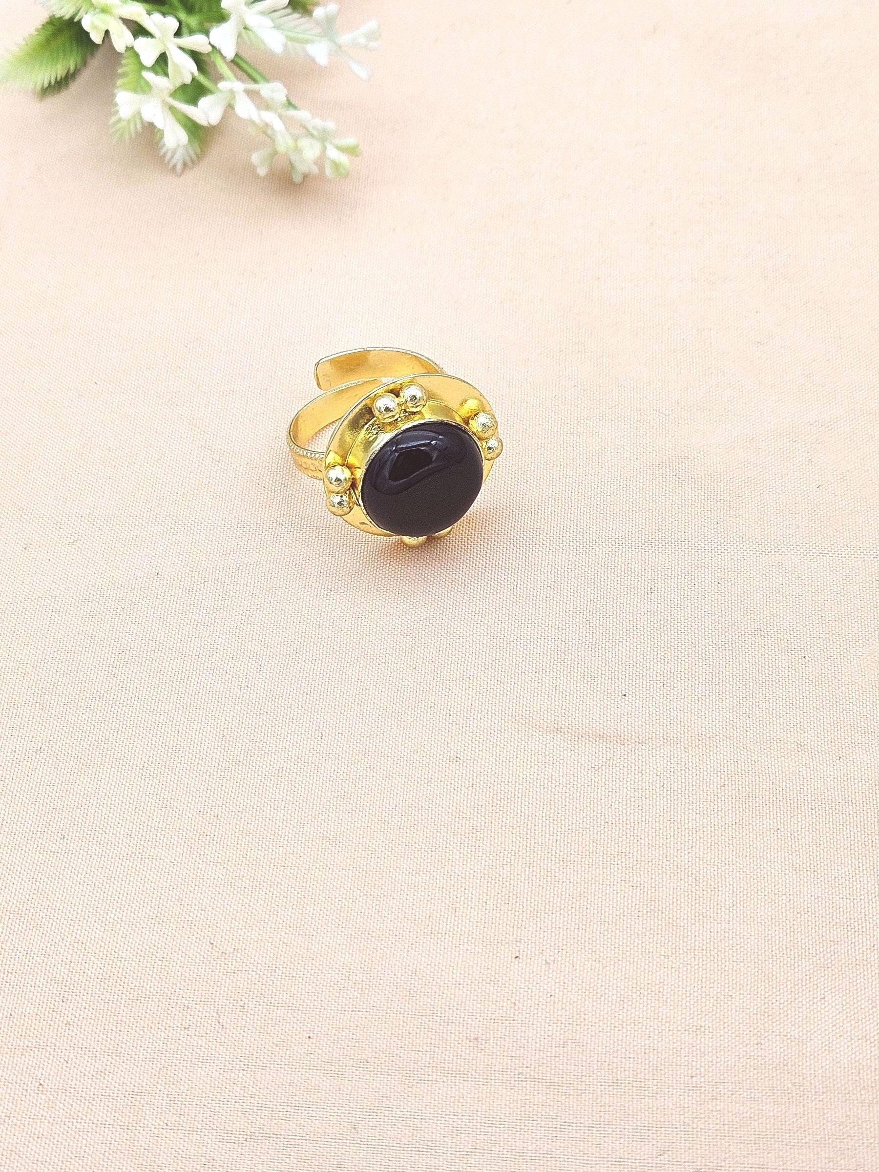 Amazing Gold plated Black Onyx stone Round Designer Finger Ring for women