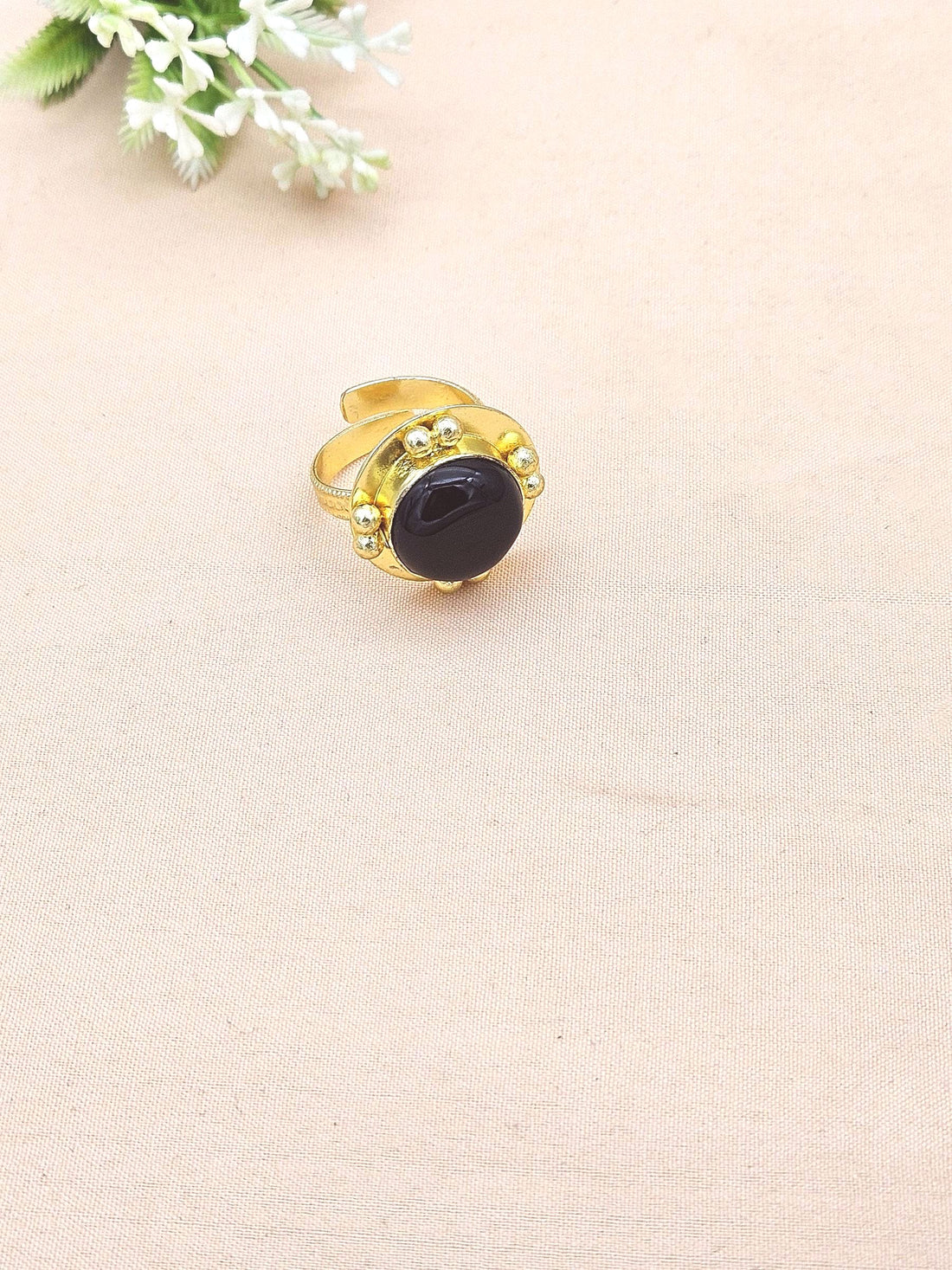 Amazing Gold plated Black Onyx stone Round Designer Finger Ring for women
