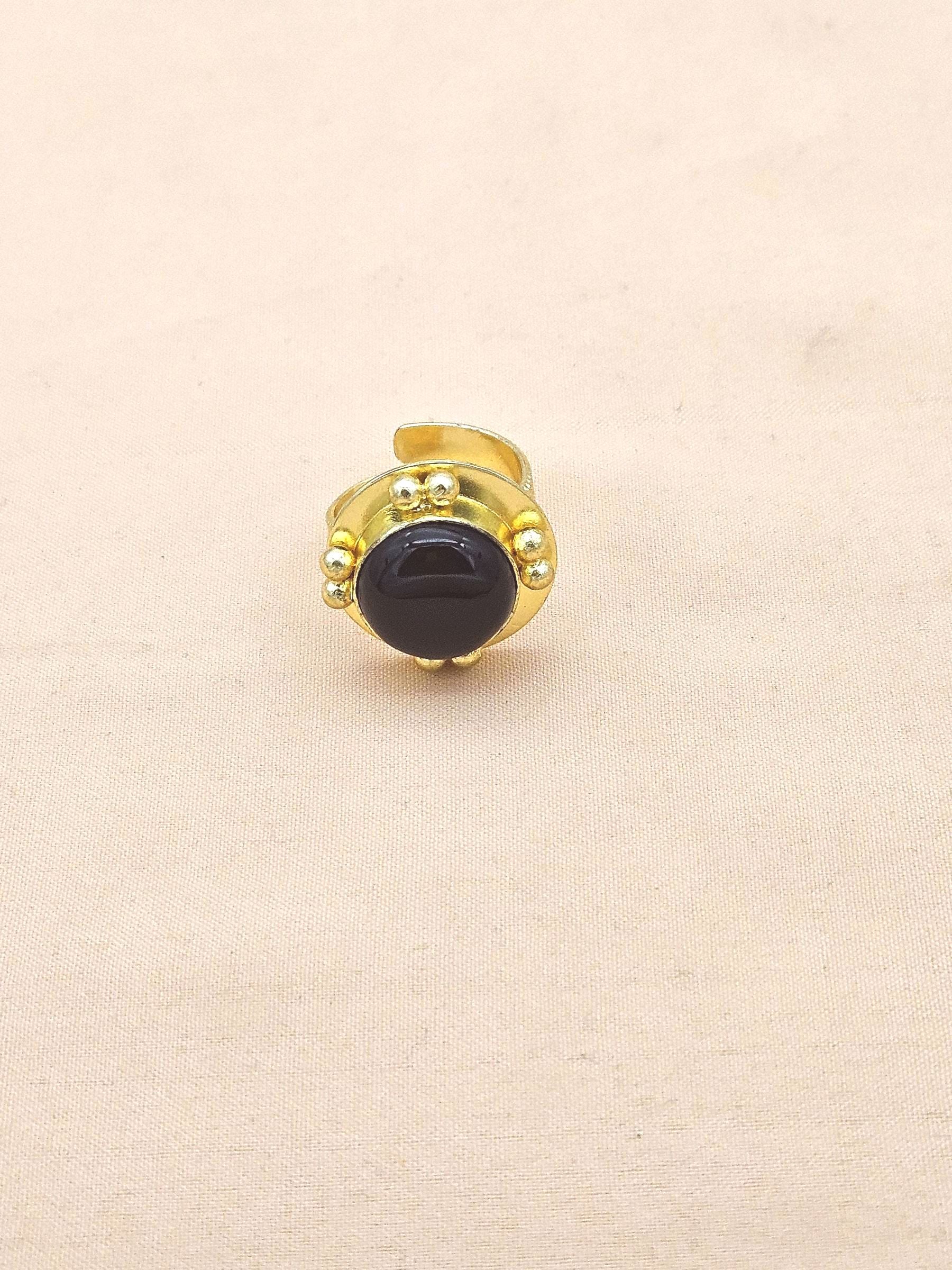 Amazing Gold plated Black Onyx stone Round Designer Finger Ring for women