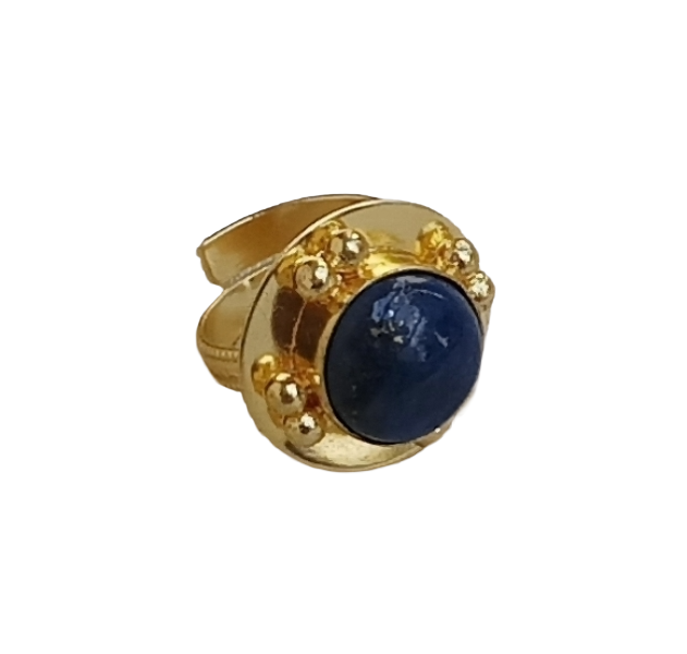 Amazing Gold plated Lapis stone Round Designer Finger Ring for women