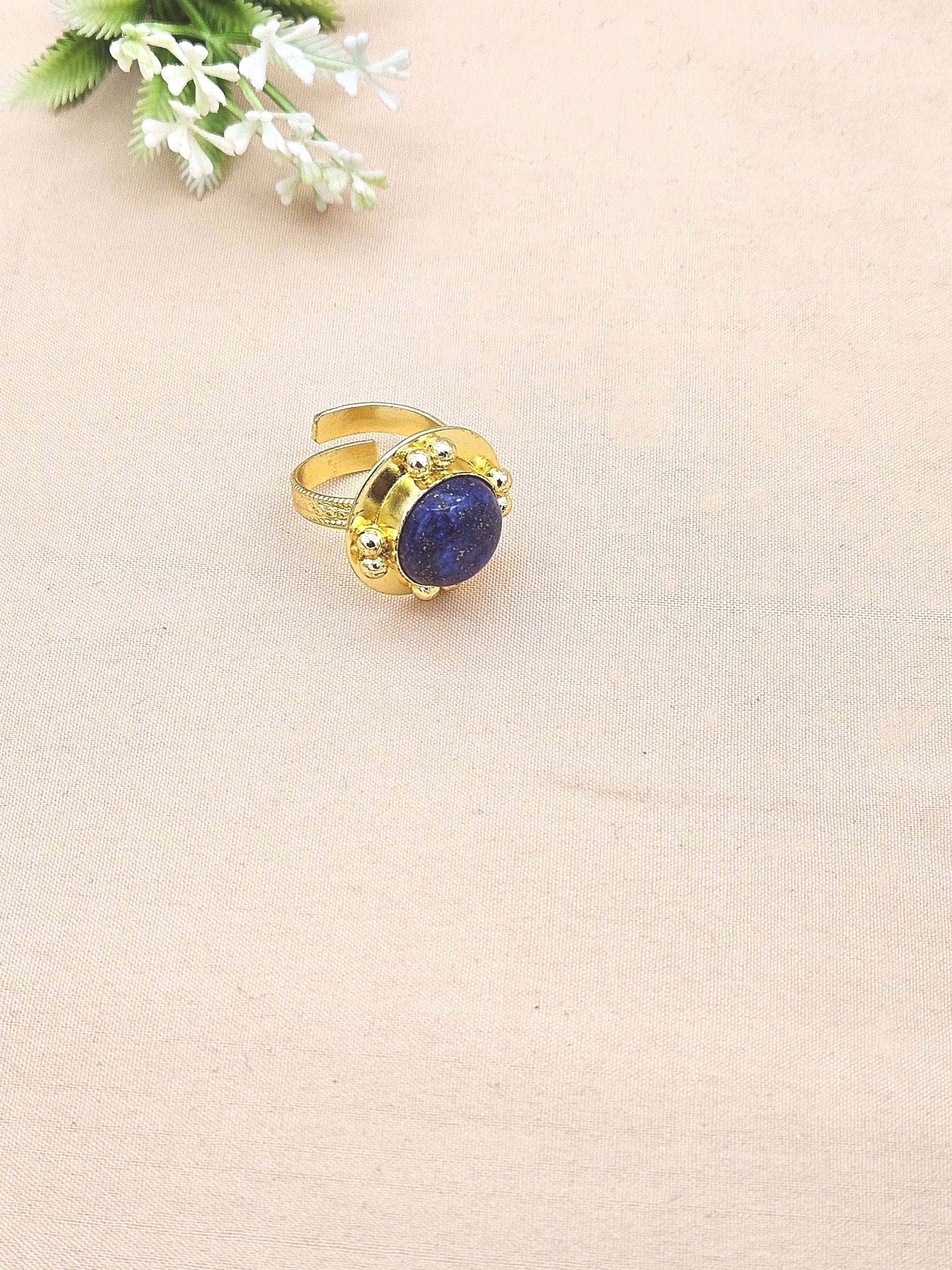 Amazing Gold plated Lapis stone Round Designer Finger Ring for women
