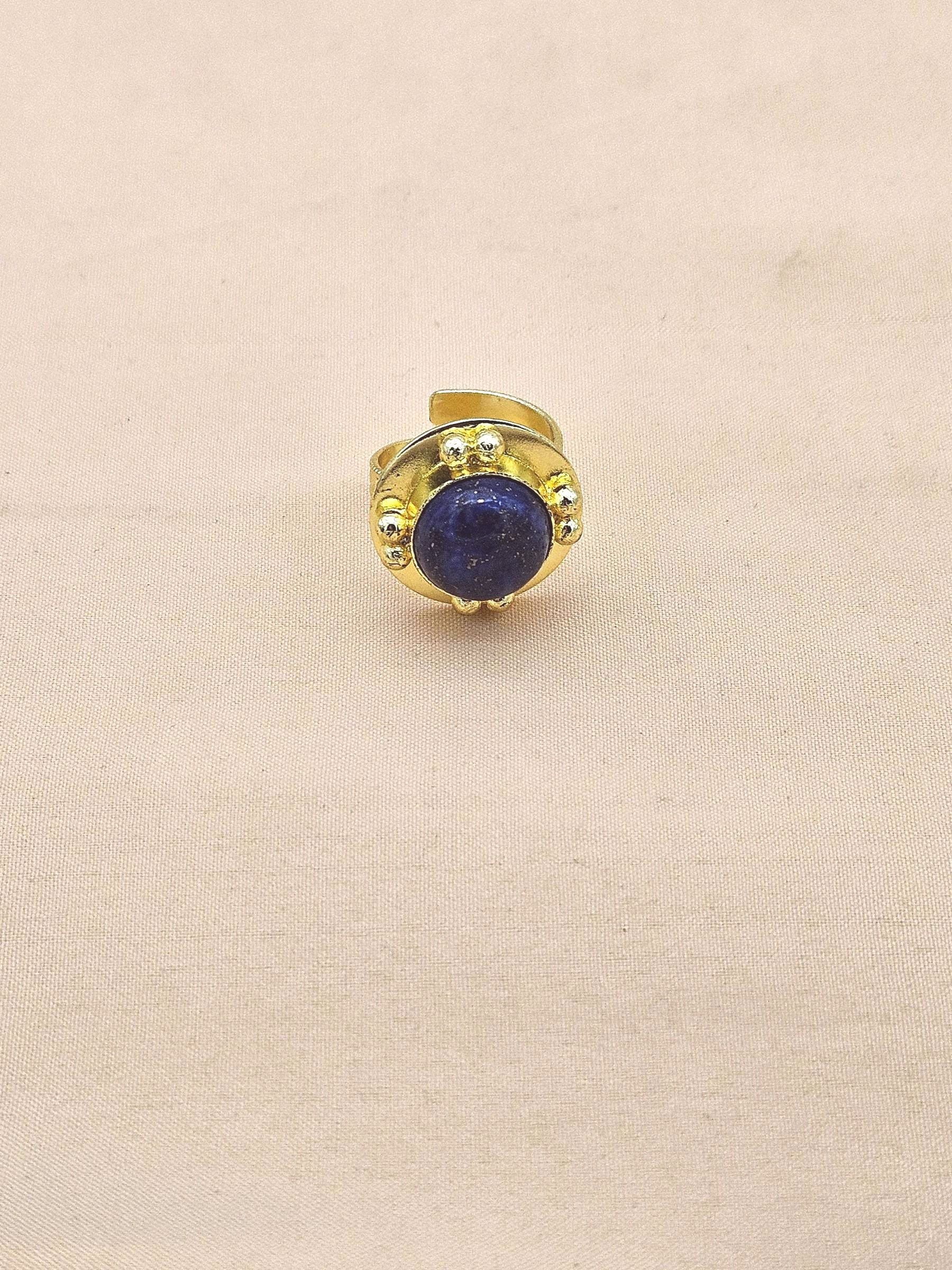 Amazing Gold plated Lapis stone Round Designer Finger Ring for women