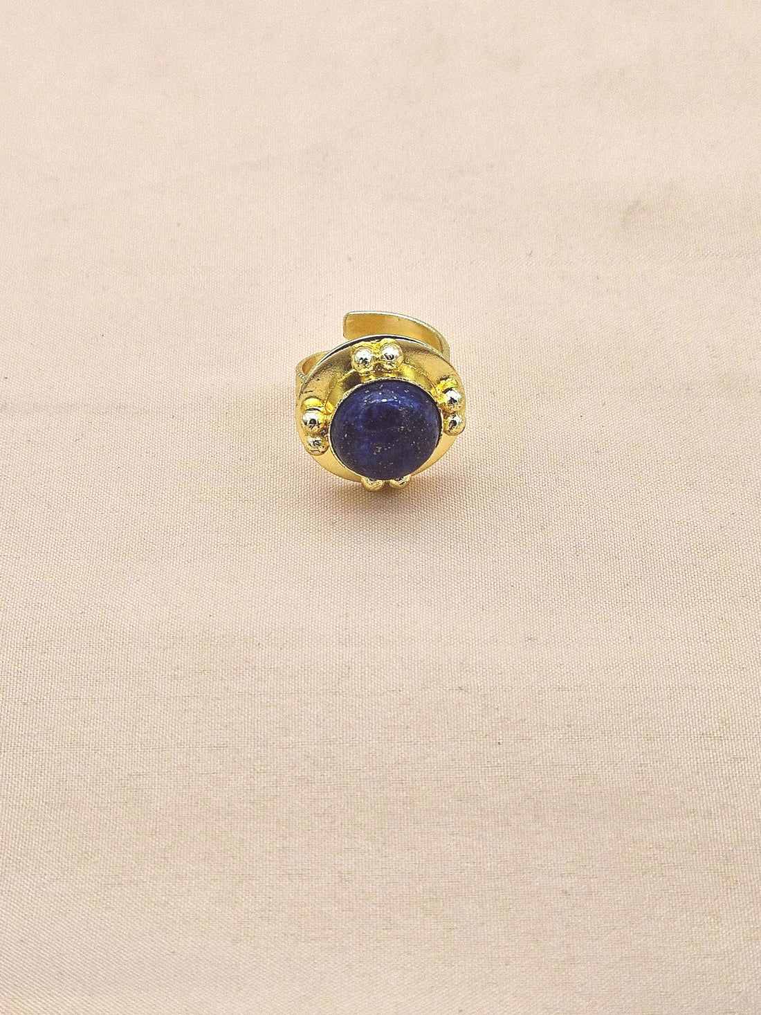Amazing Gold plated Lapis stone Round Designer Finger Ring for women
