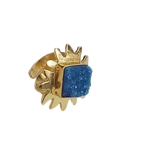 Gold plated Blue Druzy stone Awesome Floral Designer Finger Ring for women