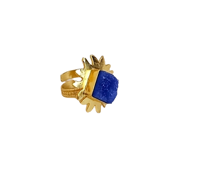 Gold plated Navy Blue Druzy stone Awesome Floral Designer Finger Ring for women