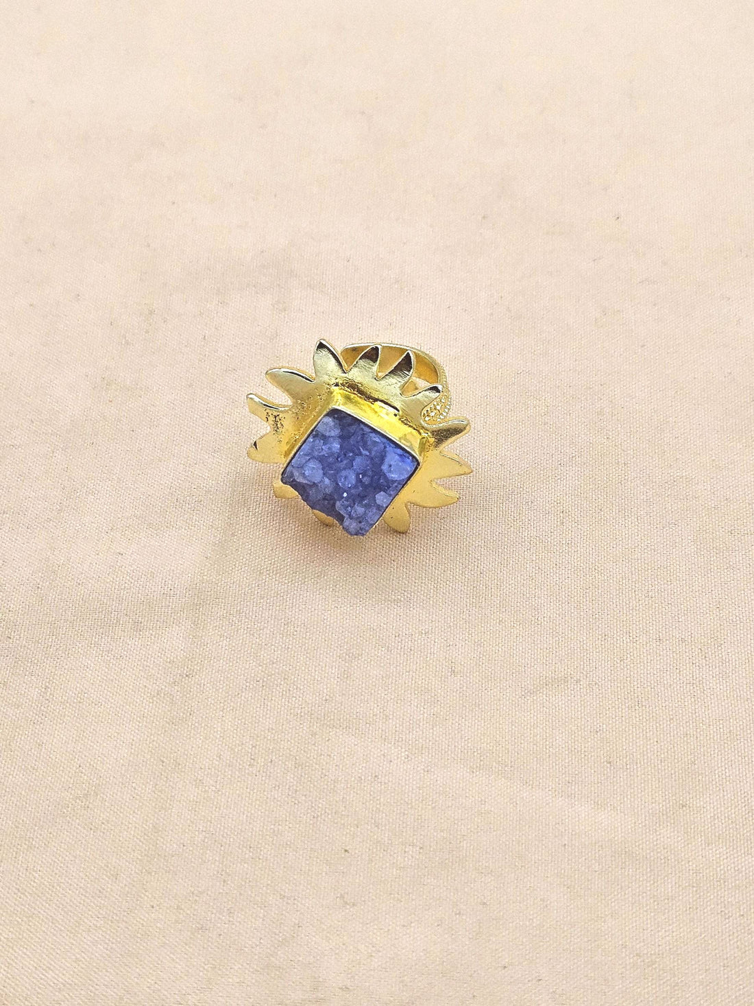 Gold plated Navy Blue Druzy stone Awesome Floral Designer Finger Ring for women