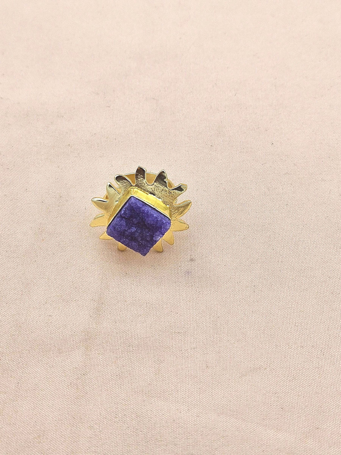 Gold plated Indigo Blue Druzy stone Awesome Floral Designer Finger Ring for women