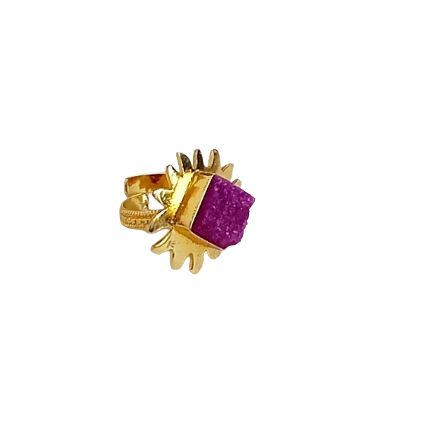 Gold plated Magenta Color Druzy stone Awesome Floral Designer Finger Ring for women