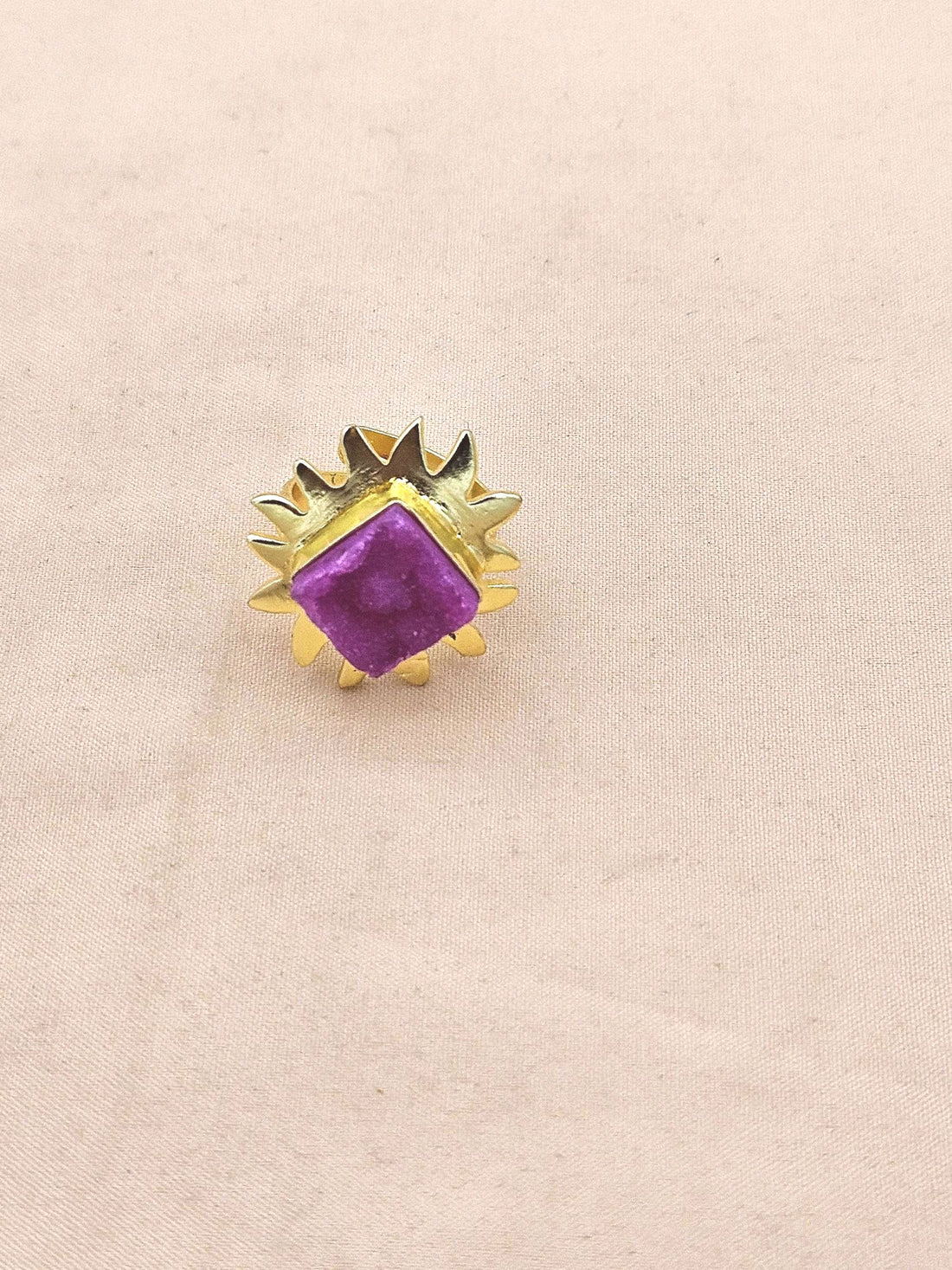 Gold plated Magenta Color Druzy stone Awesome Floral Designer Finger Ring for women