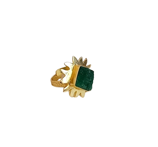 Gold plated Pine Green Druzy stone Awesome Floral Designer Finger Ring for women