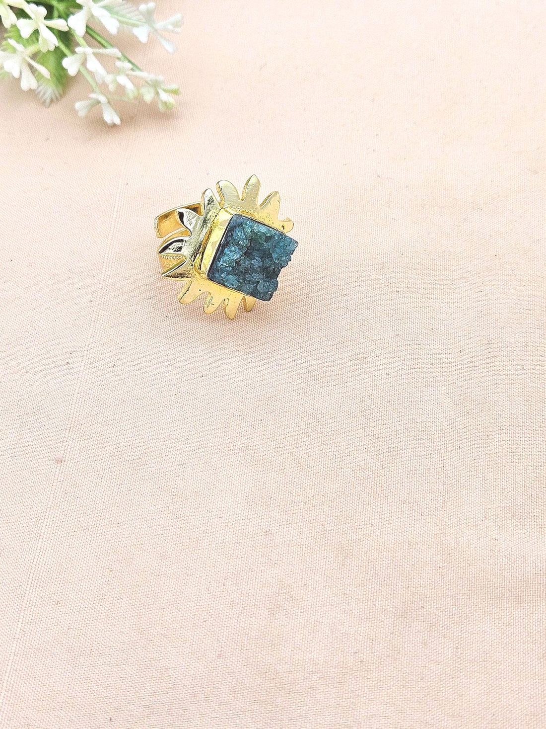 Gold plated Pine Green Druzy stone Awesome Floral Designer Finger Ring for women