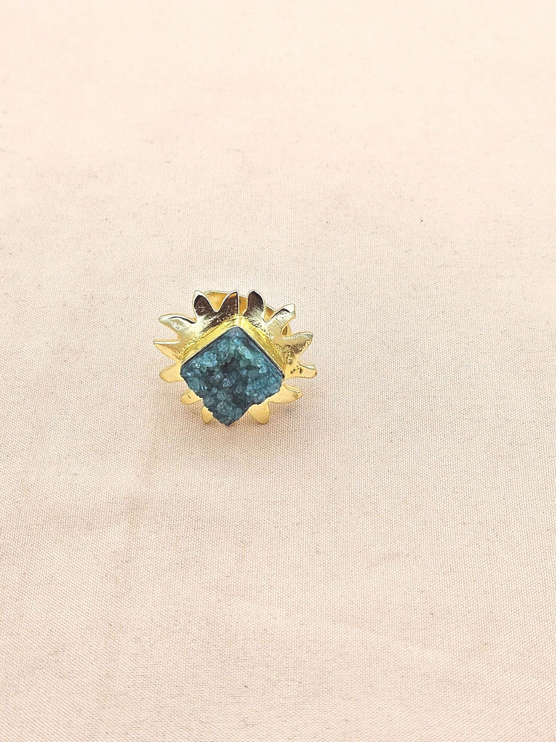 Gold plated Pine Green Druzy stone Awesome Floral Designer Finger Ring for women
