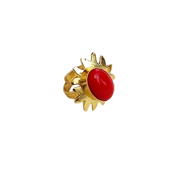 Handcrafted Oval Coral Ring – Gold Plated Floral Designer Fashion Jewelry for Women