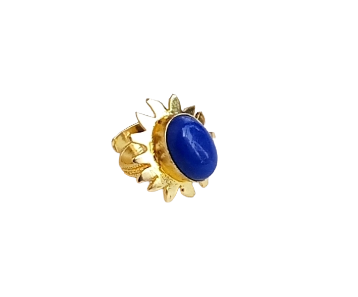 Handcrafted Oval Blue Onyx Ring – Gold Plated Floral Designer Fashion Jewelry for Women