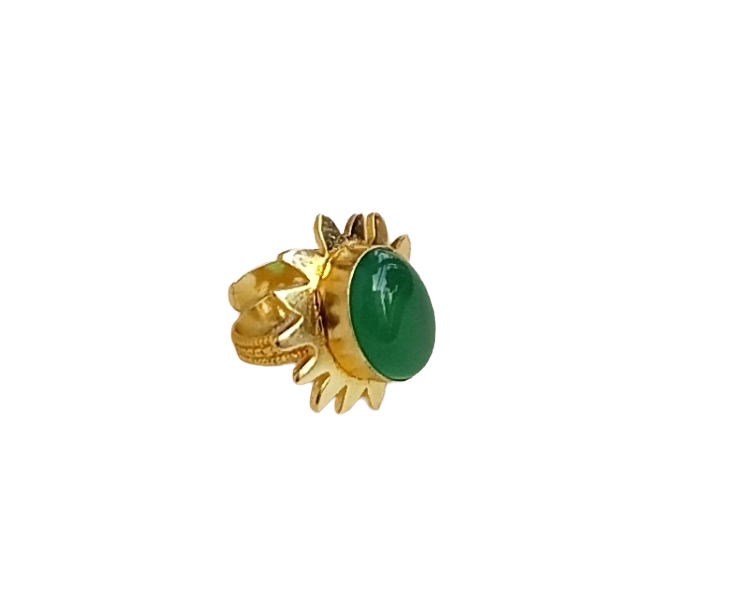 Handcrafted Oval Green Onyx Ring – Gold Plated Floral Designer Fashion Jewelry for Women