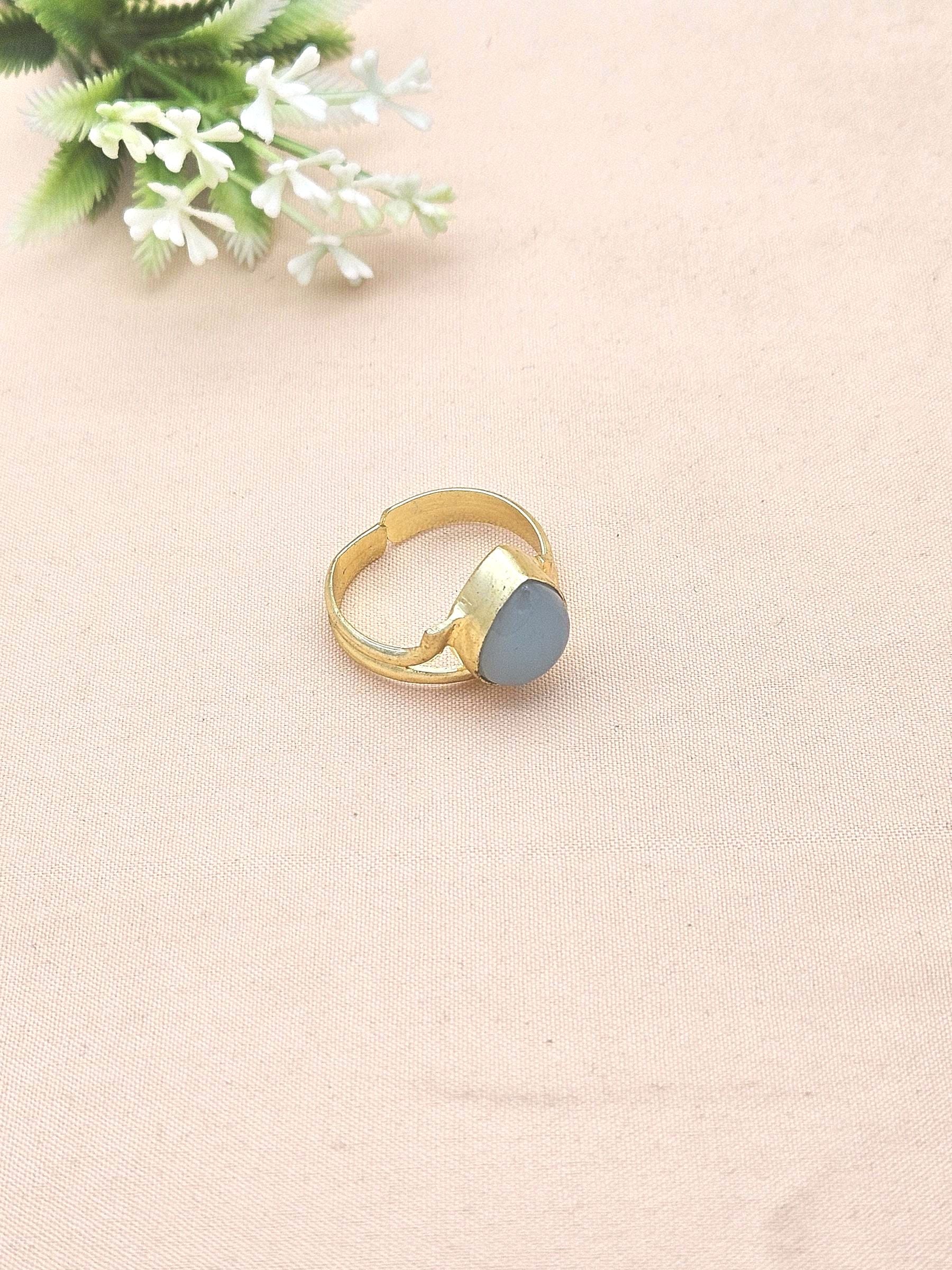 Awesome Gold plated Chalcedony stone Designer Light Weight Finger Ring for women