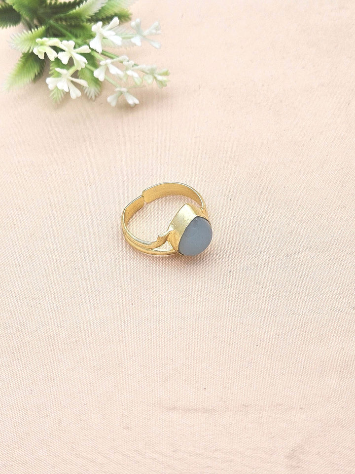 Awesome Gold plated Chalcedony stone Designer Light Weight Finger Ring for women
