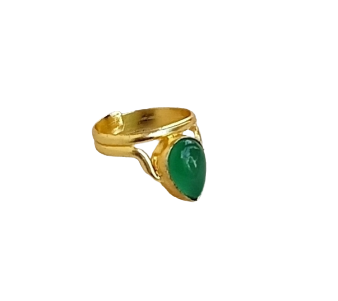 Awesome Gold plated Green Onyx stone Designer Light Weight Finger Ring for women