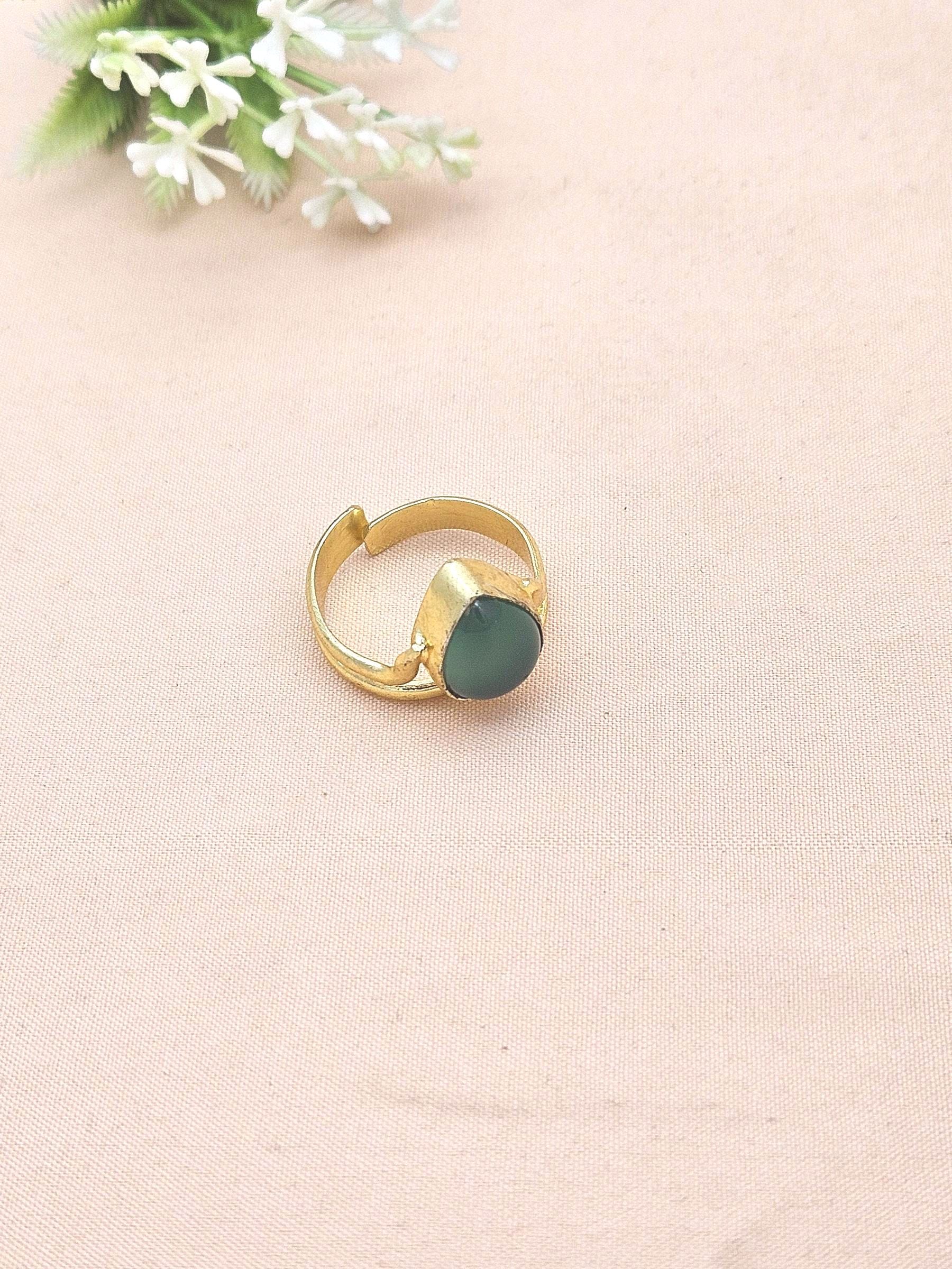 Awesome Gold plated Green Onyx stone Designer Light Weight Finger Ring for women