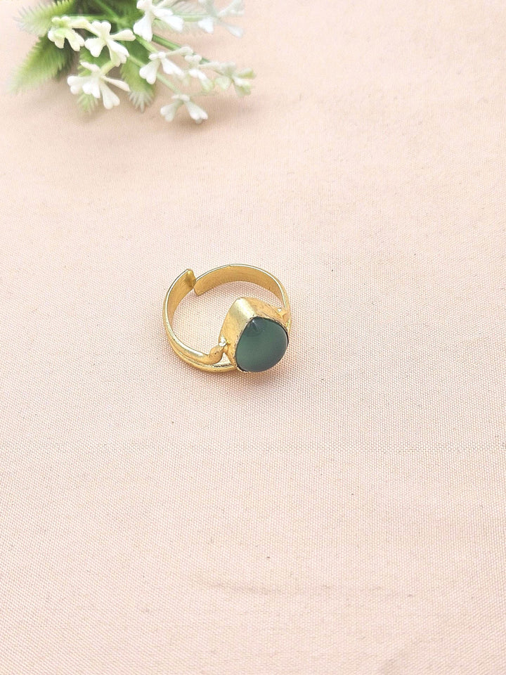 Awesome Gold plated Green Onyx stone Designer Light Weight Finger Ring for women