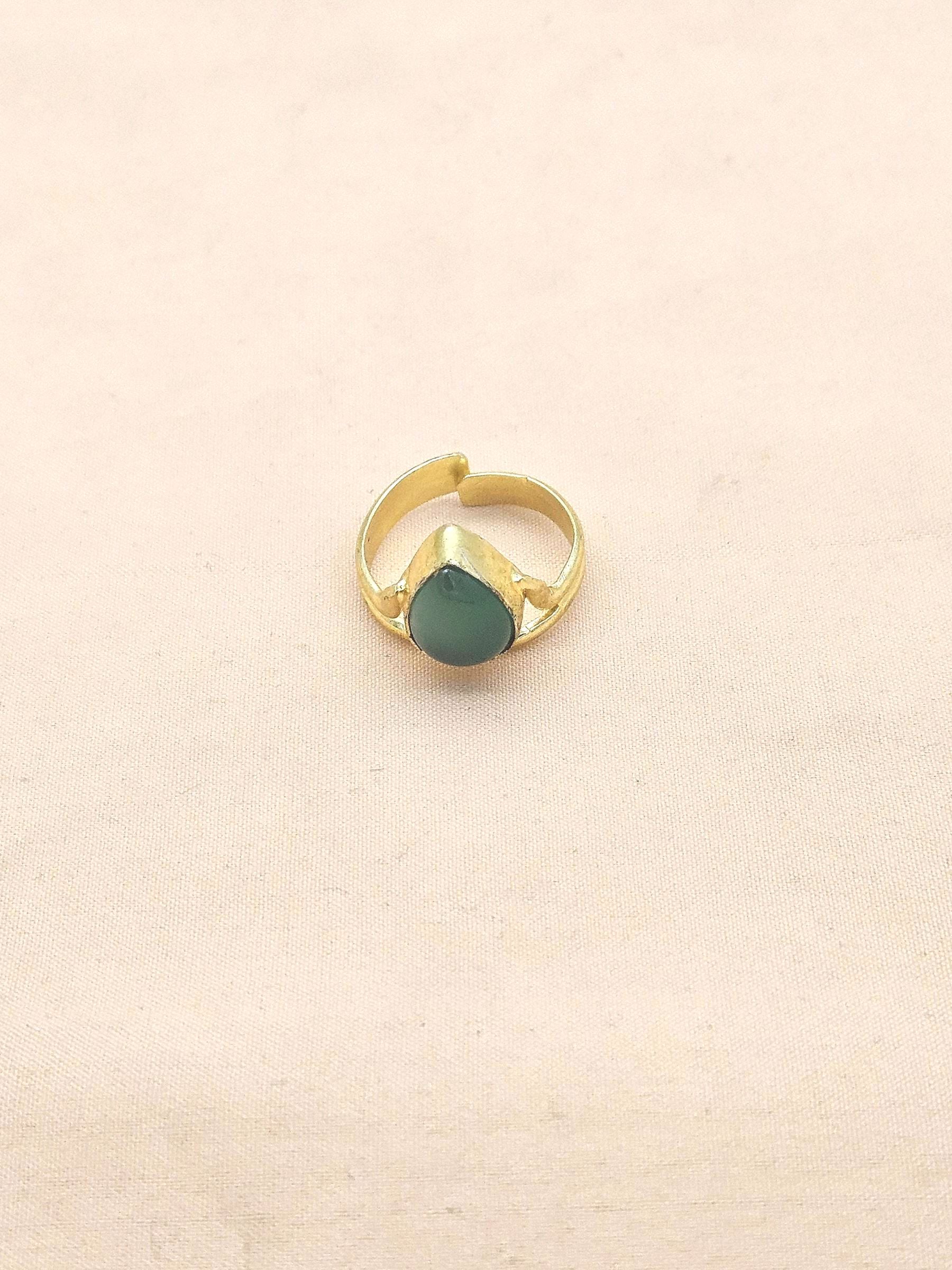 Awesome Gold plated Green Onyx stone Designer Light Weight Finger Ring for women