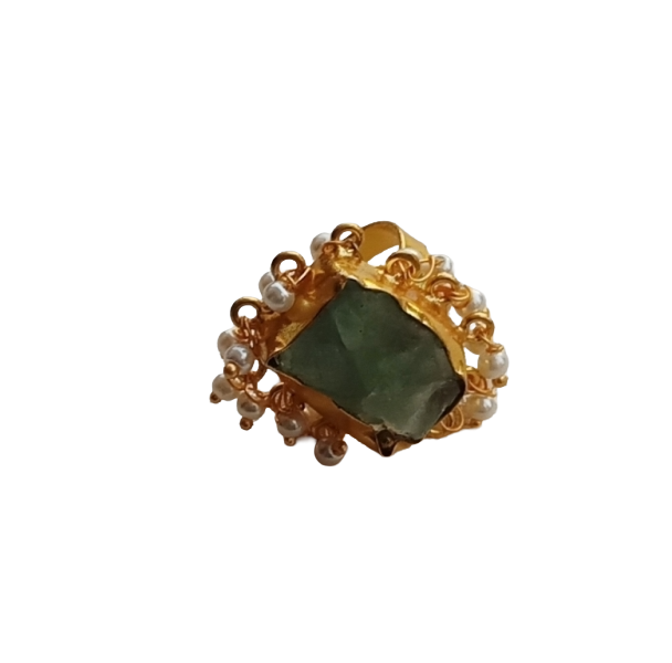 Charming Gold plated Rough Green Onyx stone Designer Finger Ring for women