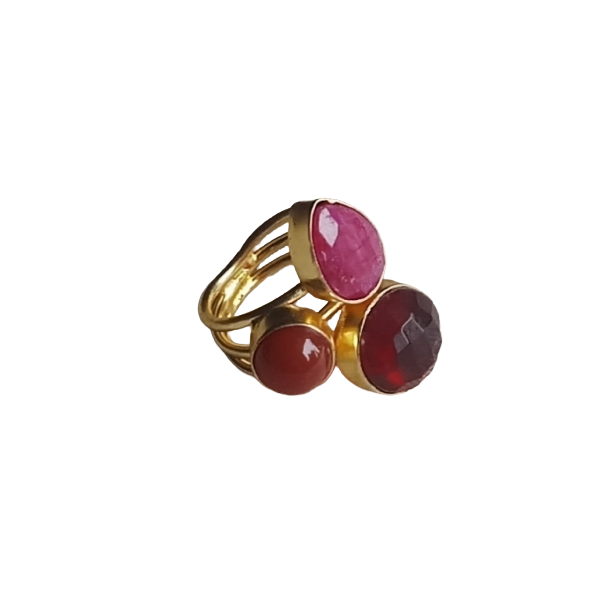 Designer Gold Plated Red Hathipara-Onyx & Glass Stone Ring for Women – Handcrafted Statement Jewelry