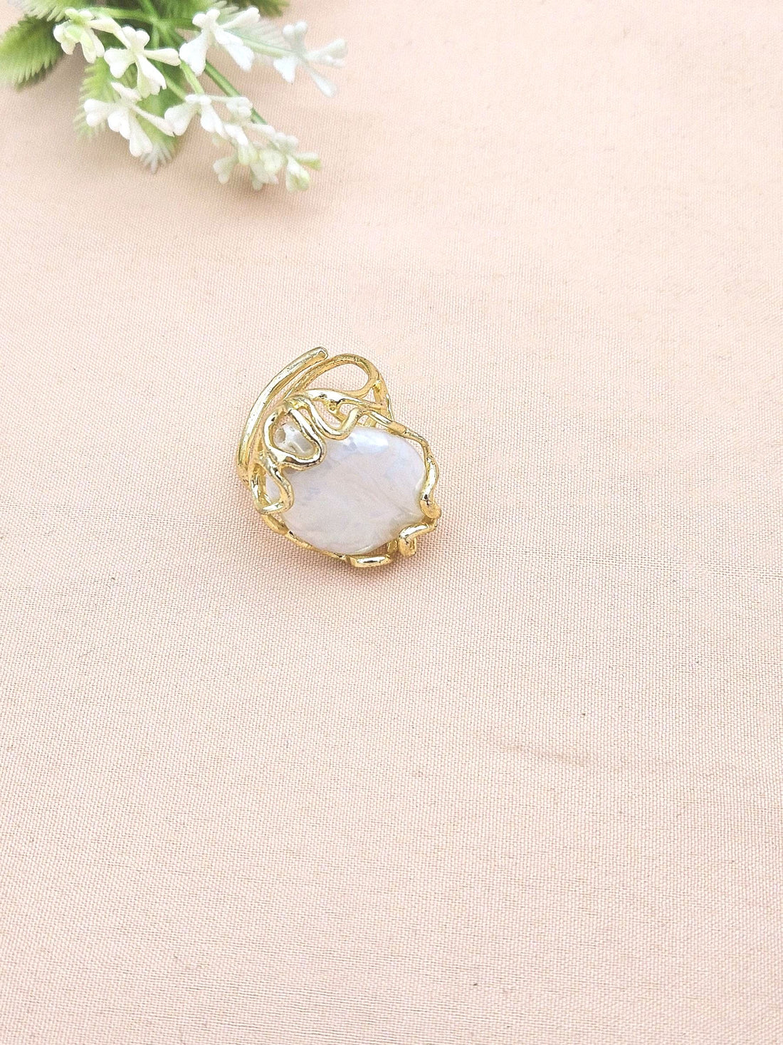 Stunning Gold plated Baroque Pearl Artistic Designer Handcrafted Finger Ring for women