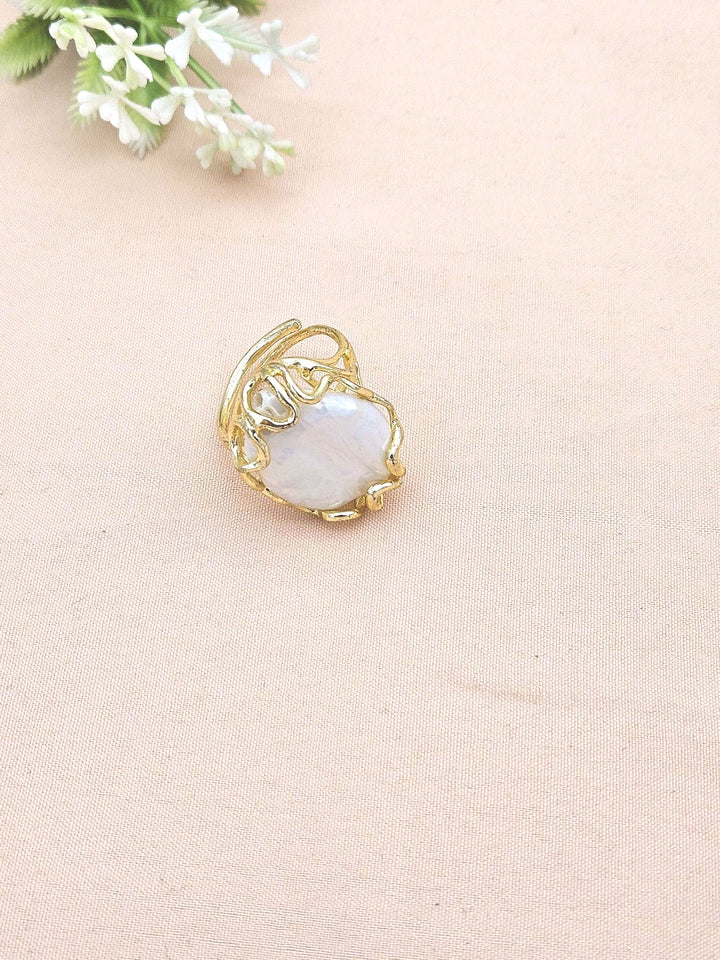 Stunning Gold plated Baroque Pearl Artistic Designer Handcrafted Finger Ring for women