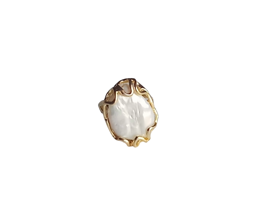 Stunning Gold plated Baroque Pearl Artistic Designer Handcrafted Finger Ring for women