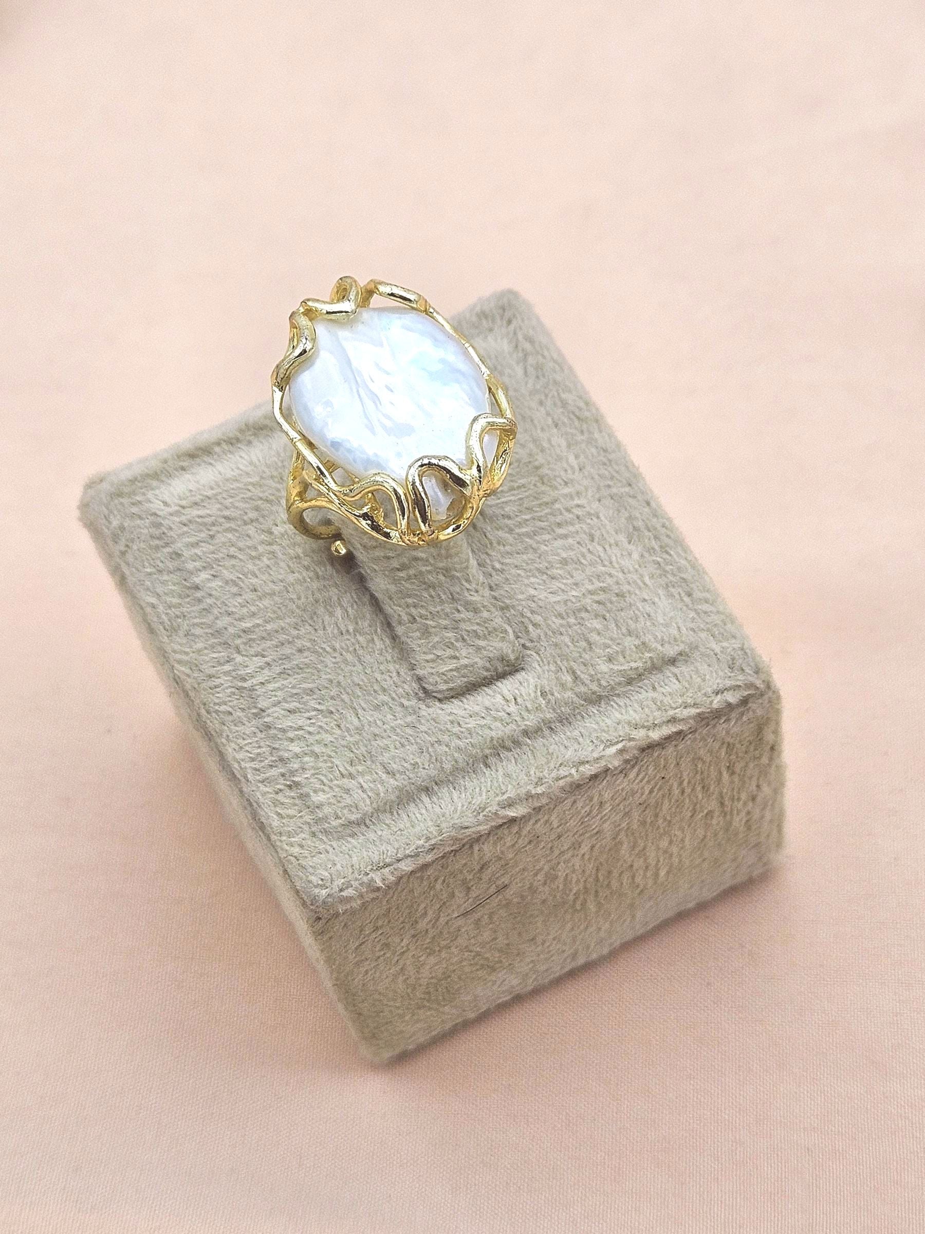Stunning Gold plated Baroque Pearl Artistic Designer Handcrafted Finger Ring for women
