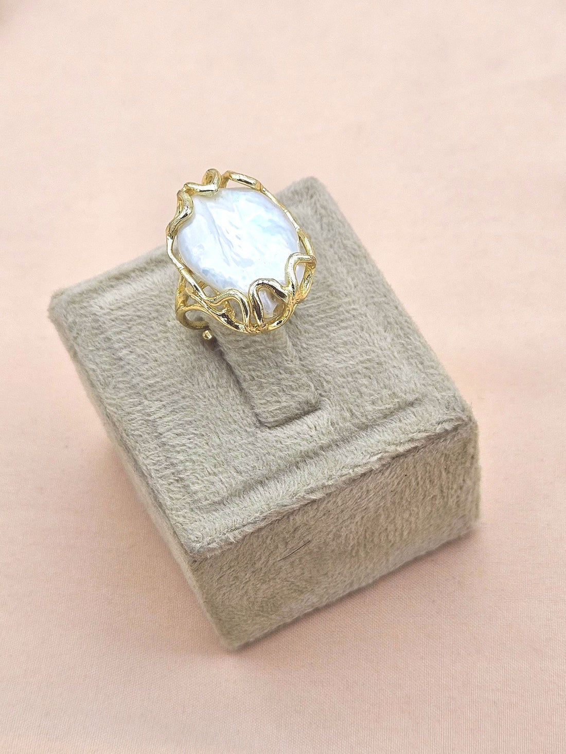Stunning Gold plated Baroque Pearl Artistic Designer Handcrafted Finger Ring for women