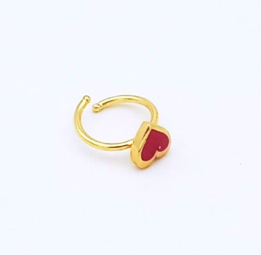 Amazing Antique Gold Heart shape Red Enamel Awesome Designer Finger Ring