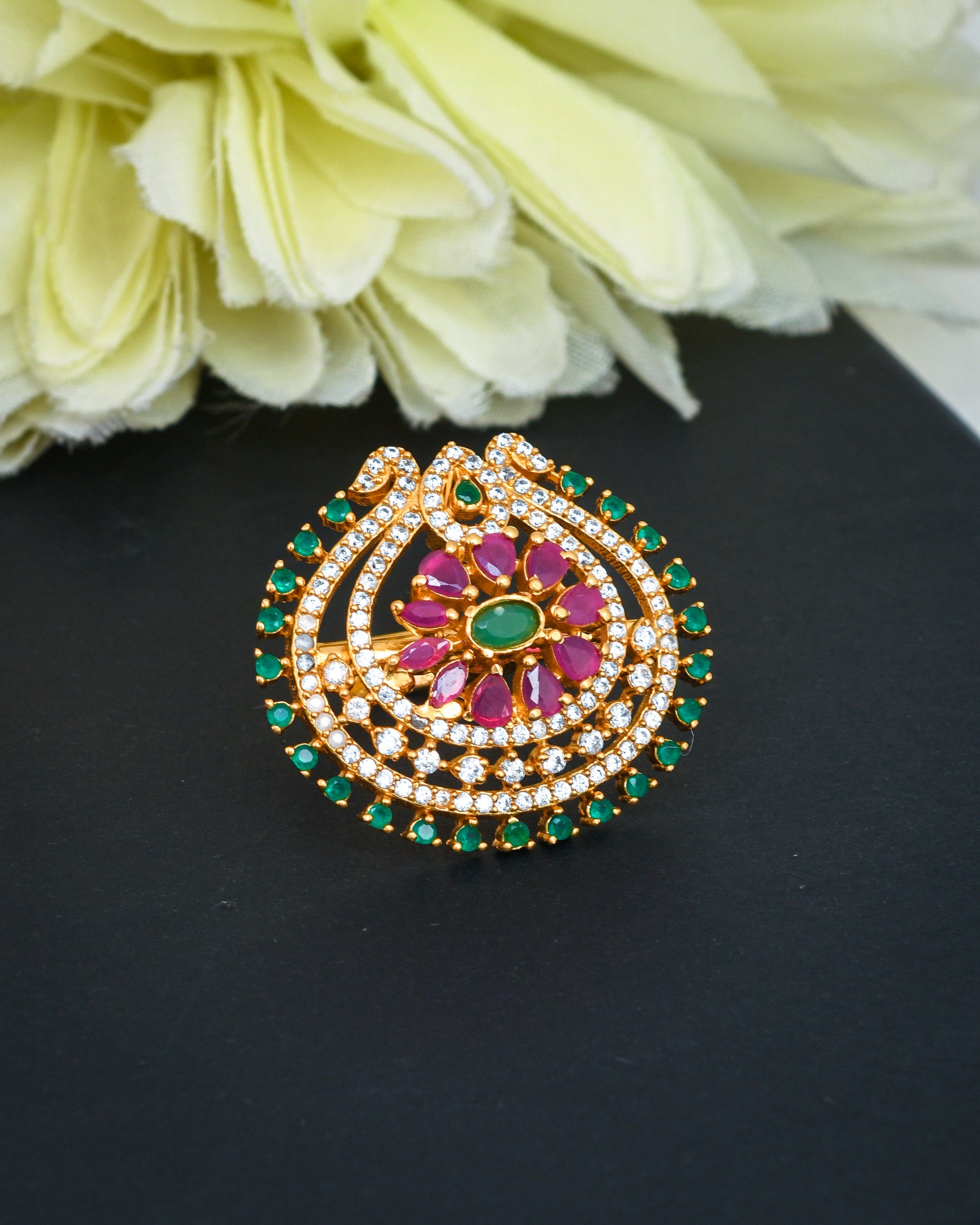 Stylish antique gold cute designer finger ring for women, great for weddings, festivals, and parties
