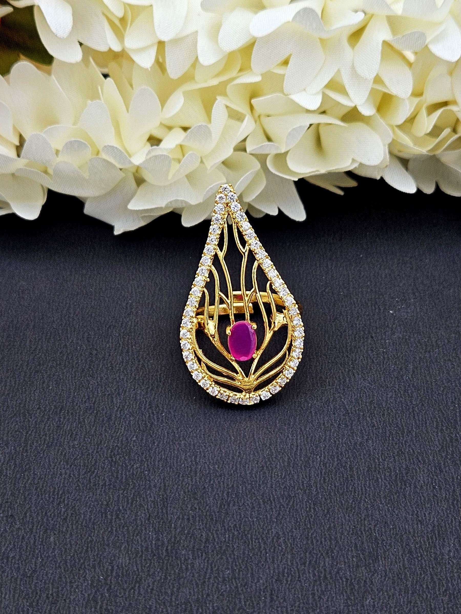 Amazing Antique Gold Cubic Zirconia-Hydro Quartz Awesome Designer Finger Ring