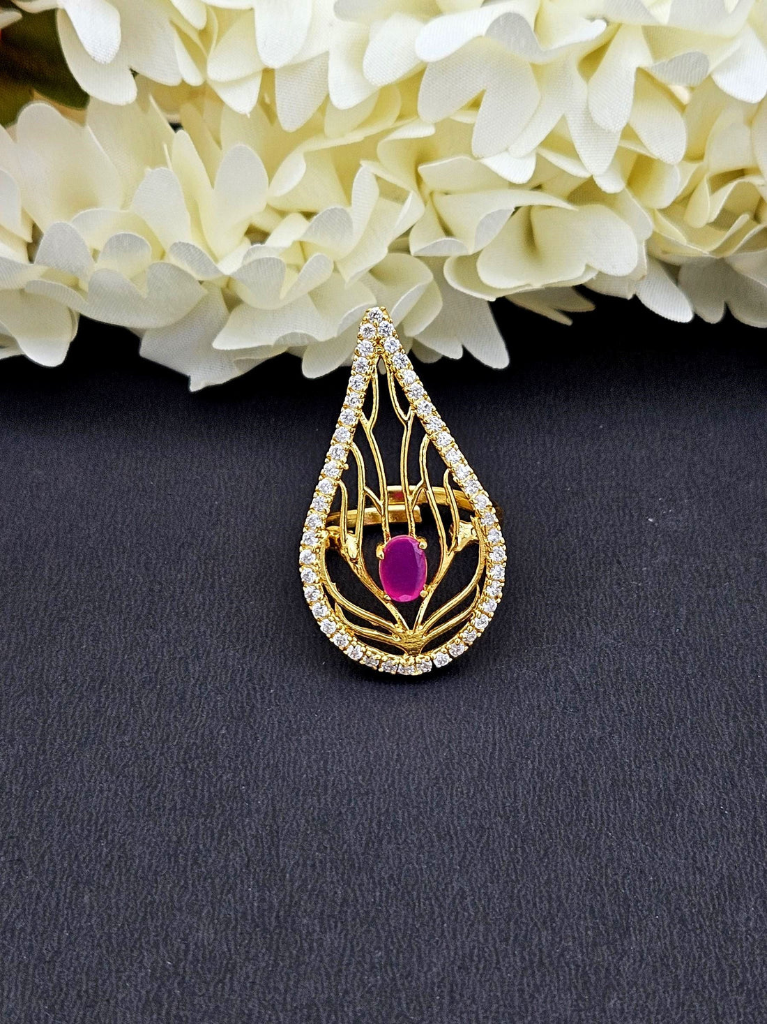 Amazing Antique Gold Cubic Zirconia-Hydro Quartz Awesome Designer Finger Ring