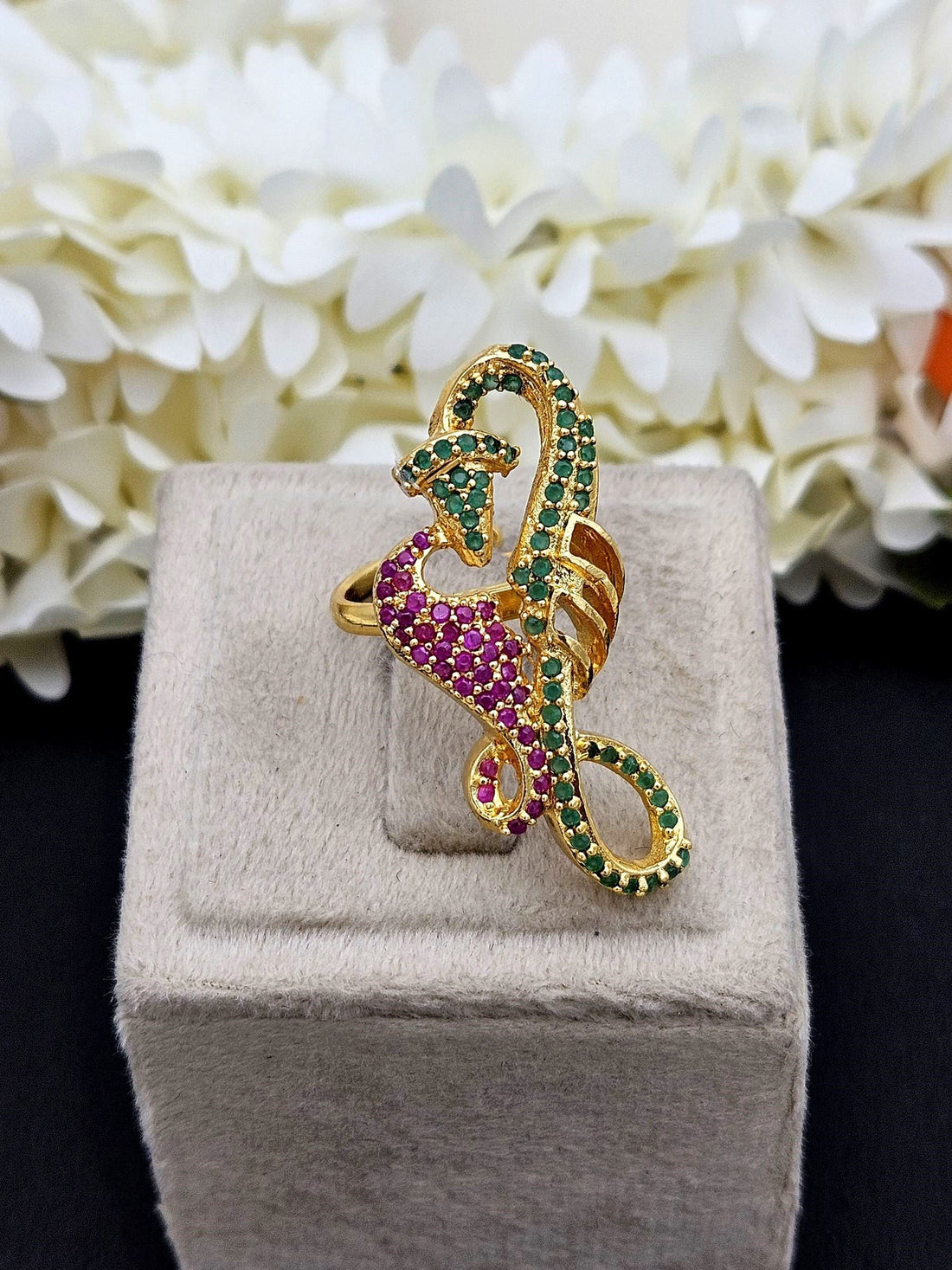 Amazing Antique Gold Cubic Zirconia-Hydro Quartz Awesome Designer Finger Ring