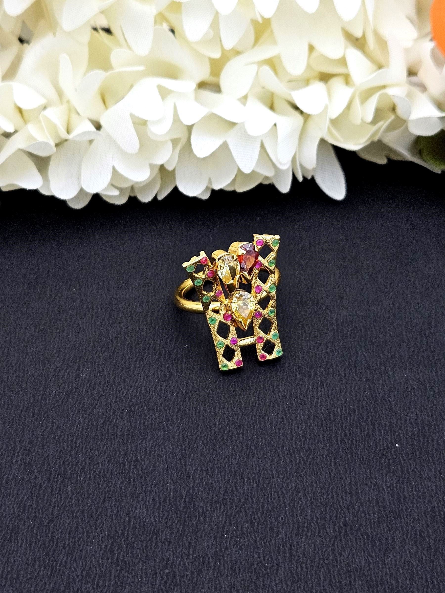 Amazing Antique Gold Cubic Zirconia-Hydro Quartz Awesome Designer Finger Ring