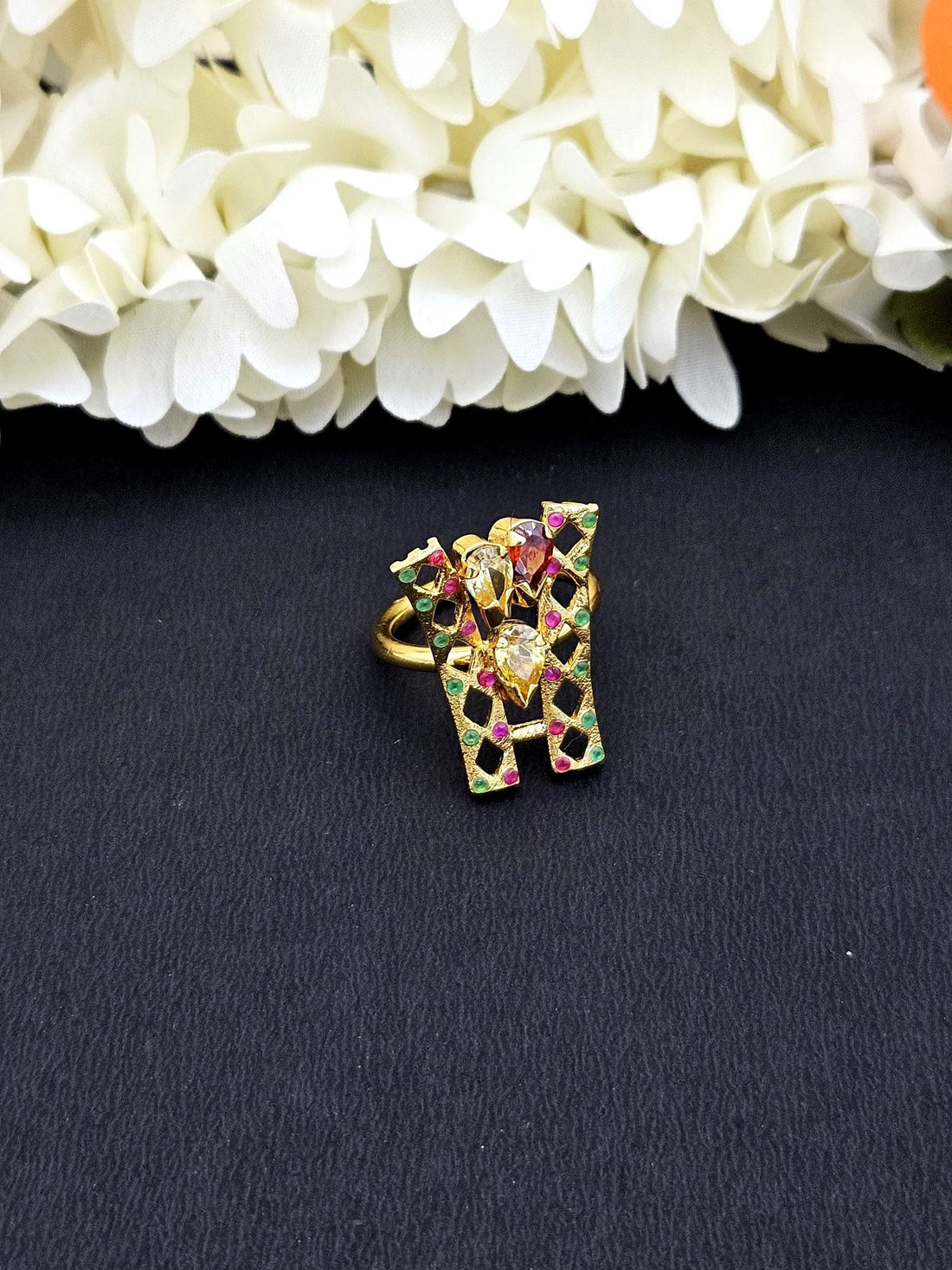 Amazing Antique Gold Cubic Zirconia-Hydro Quartz Awesome Designer Finger Ring