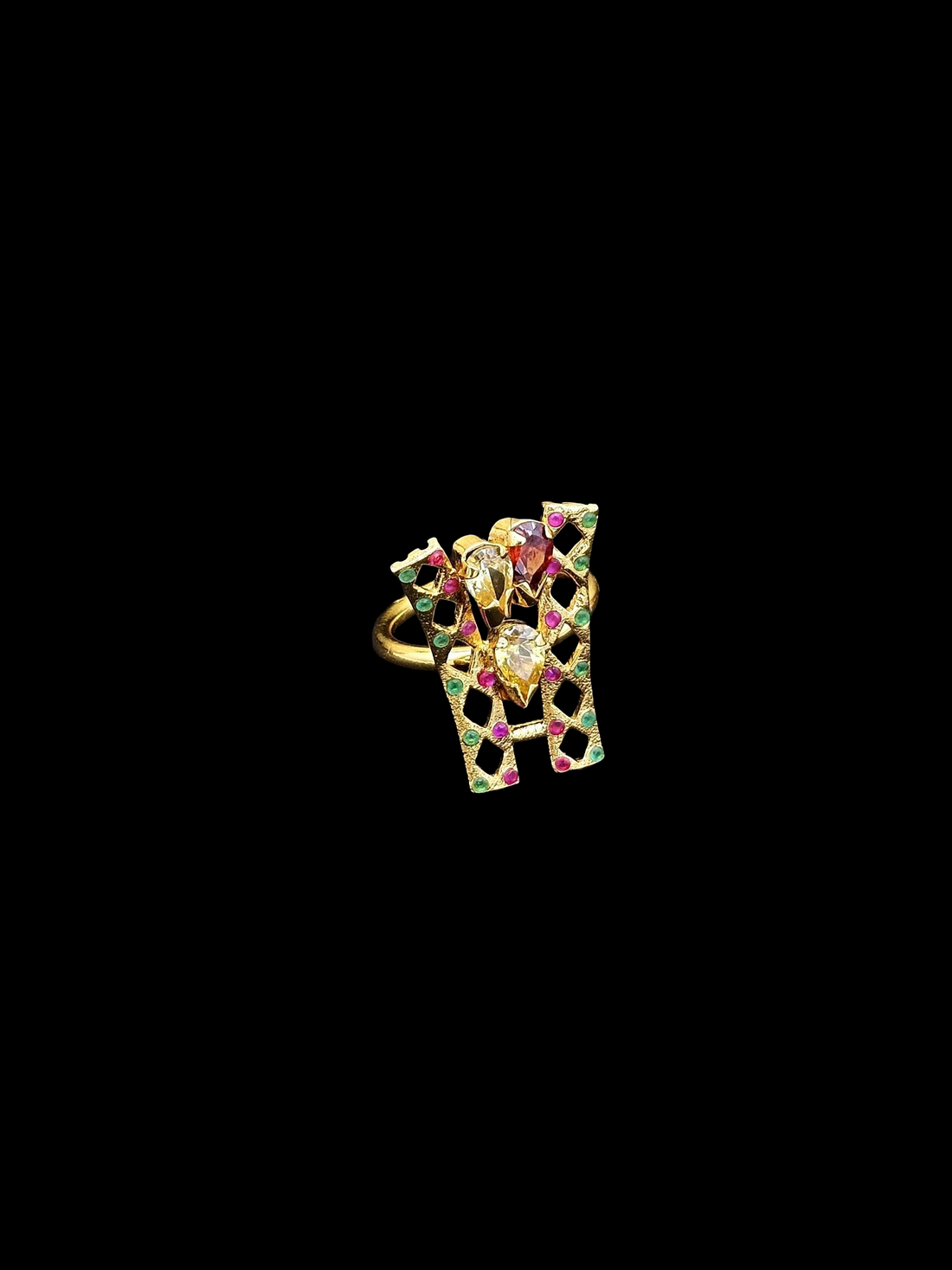Amazing Antique Gold Cubic Zirconia-Hydro Quartz Awesome Designer Finger Ring