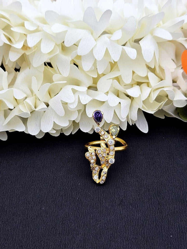 Amazing Antique Gold Cubic Zirconia-Hydro Quartz Awesome Designer Finger Ring