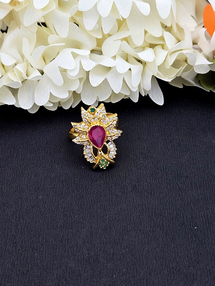 Amazing Antique Gold Cubic Zirconia-Hydro Quartz Awesome Designer Finger Ring