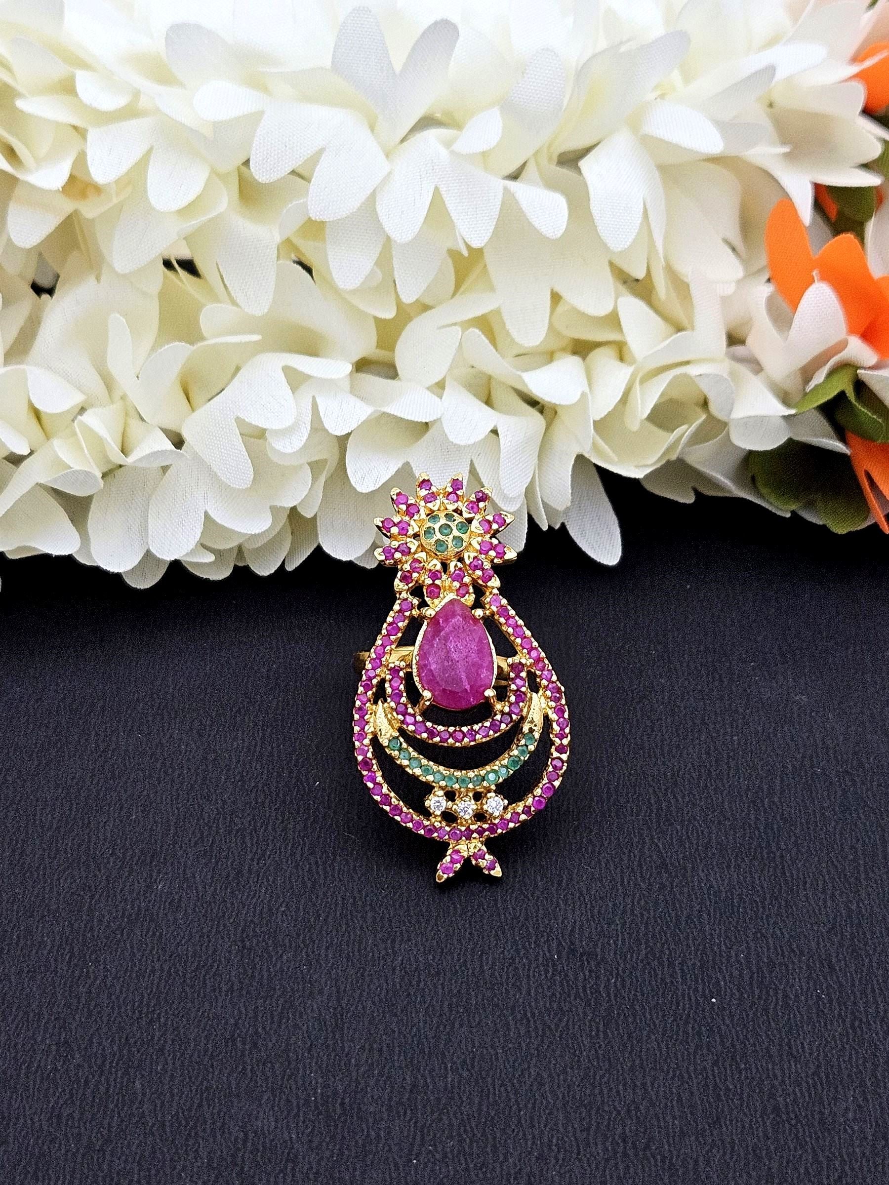 Amazing Antique Gold Cubic Zirconia-Hydro Quartz Awesome Designer Finger Ring