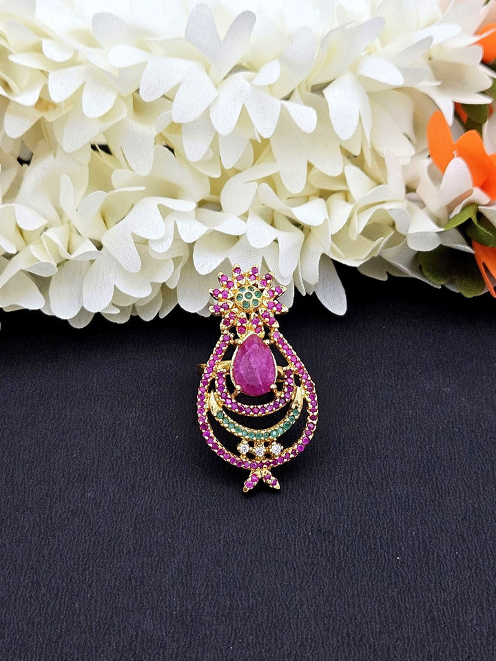 Amazing Antique Gold Cubic Zirconia-Hydro Quartz Awesome Designer Finger Ring