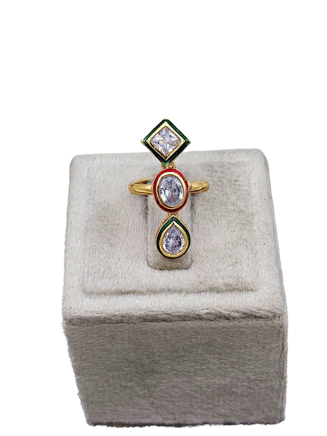 Amazing Antique Gold Cubic Zirconia-Enamel Awesome Designer Finger Ring