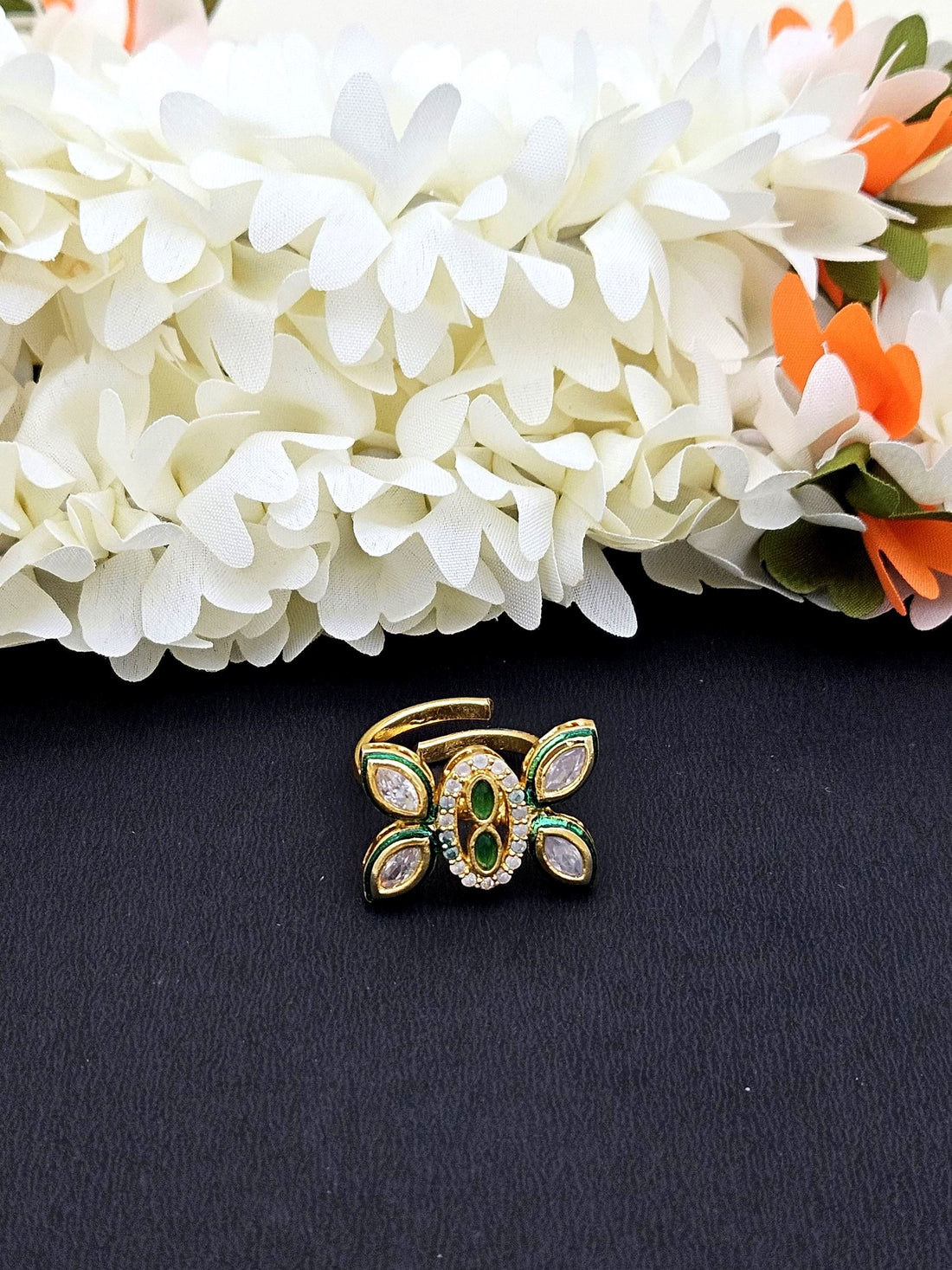 Amazing Antique Gold Cubic Zirconia-Hydro Quartz-Enamel work Awesome Designer Adjustable Finger Ring