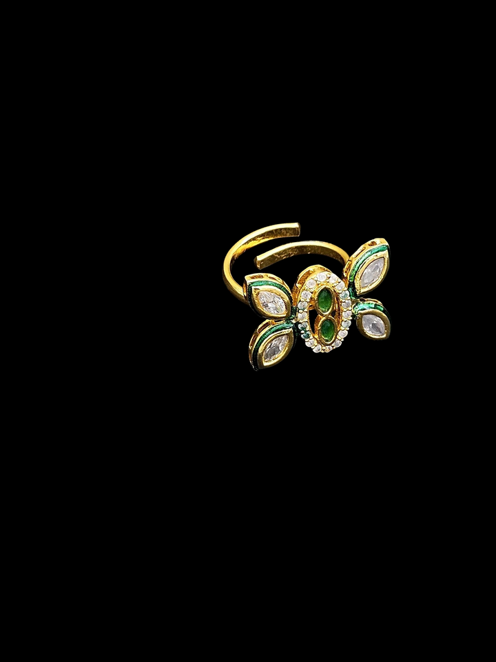 Amazing Antique Gold Cubic Zirconia-Hydro Quartz-Enamel work Awesome Designer Adjustable Finger Ring