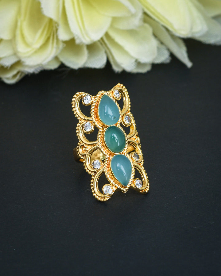 Charming antique gold designer finger ring with elegant craftsmanship, ideal for weddings, parties, and festive wear
